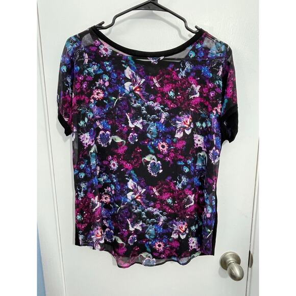 Guess Blouse Medium Purple Floral Sheer Front Whimsigoth Boho NWT - Picture 1 of 7